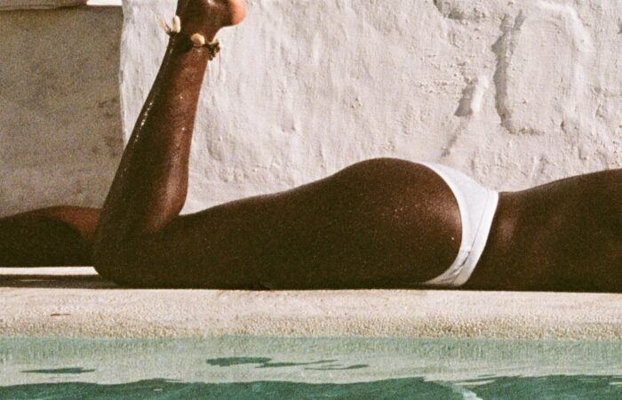 woman by pool