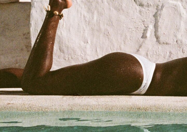 woman by pool